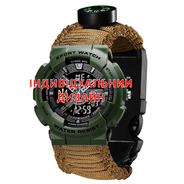 Тактические часы Awarder 005P Army Green KH с Индивидуальным дизайном, водозащищенный, будильник, подсветка фото 1