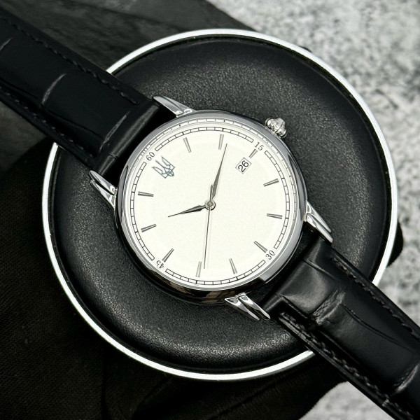 Классические мужские часы Awarder 020 Трезубец серебро Silver-White, кожаный ремешок, японский механизм фото 4