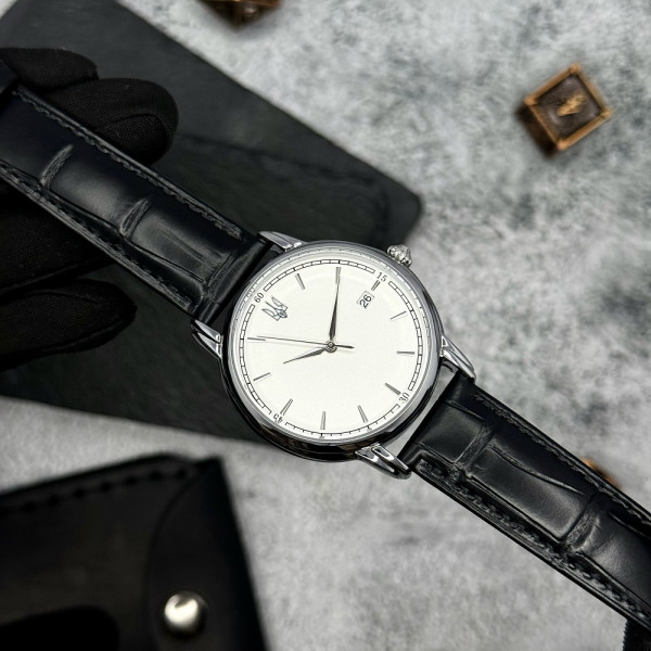 Классические мужские часы Awarder 020 Трезубец серебро Silver-White, кожаный ремешок, японский механизм фото 6