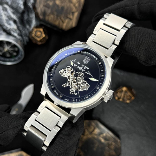 Классические мужские часы Awarder 058 Де би не був Silver-Black Steel, водонепроницаемый, японский механизм фото 4