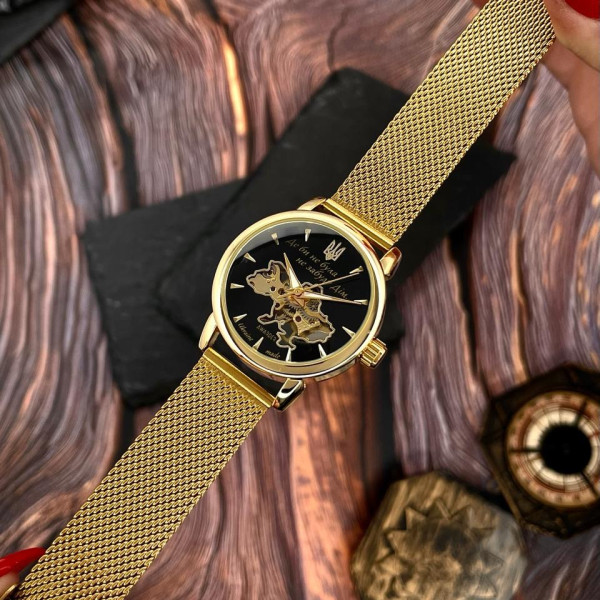 Класичний жіночий годинник Awarder 028-3D Де би не була Gold-Black під Індивідуальний дизайн, водонепроникний фото 3