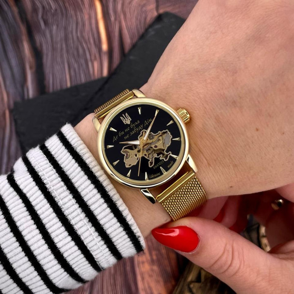 Класичний жіночий годинник Awarder 028-3D Де би не була Gold-Black під Індивідуальний дизайн, водонепроникний фото 9