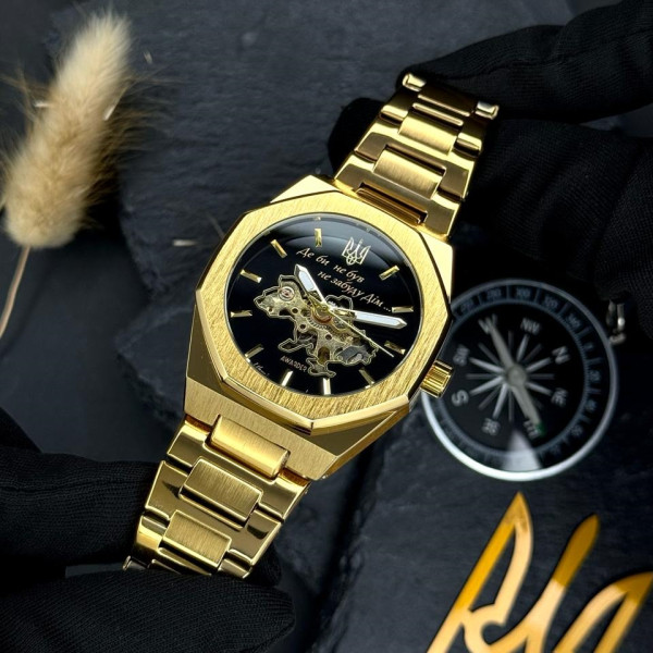 Класичний годинник Awarder 026-3D Де би не був Gold-Black, сталевий ремінець фото 3