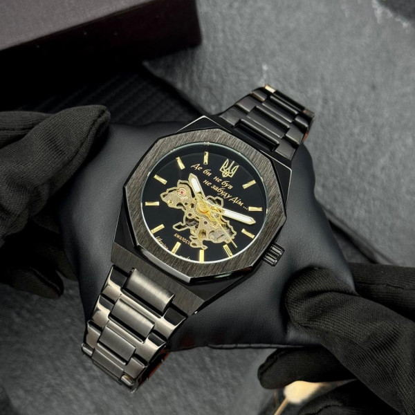 Класичний годинник Awarder 026-3D Де би не був Black-Gold під Індивідуальний дизайн, сталевий ремінець фото 4