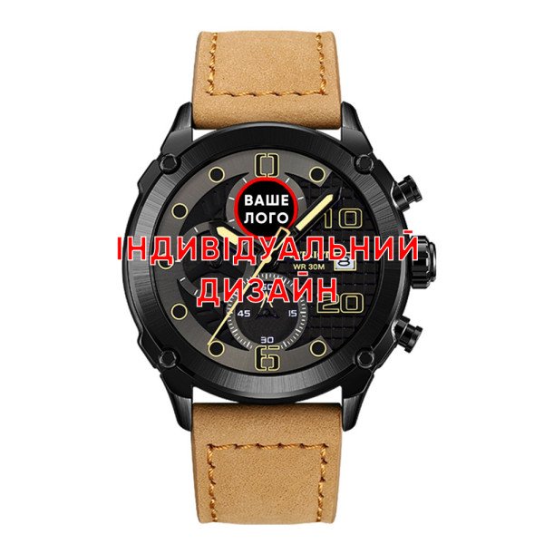 Класичний годинник Awarder 016 Black-Light-Brown під Індивідуальний дизайн, водонепроникний фото 1