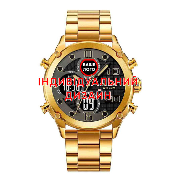 Классические мужские часы Awarder 017 Gold-Black Steel под Индивидуальный дизайн, водонепроницаемый