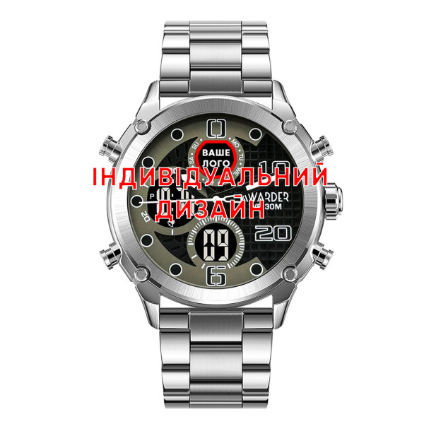 Классические мужские часы Awarder 017 Silver-Black Steel под Индивидуальный дизайн, водонепроницаемый фото 1