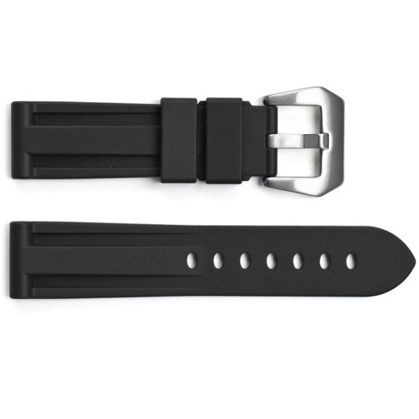 Ремінець для годинника 3001 Silicone Black-Silver 24 мм. фото 1