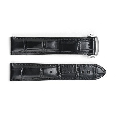 Кожаный ремешок 3002 Black-Silver 22 мм