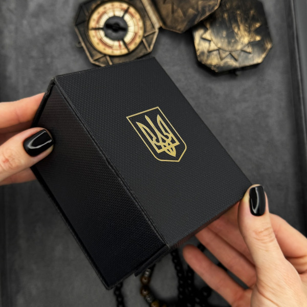 Коробочка для годинника чорна з золотим тризубом фото 4