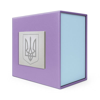 Подарункова картонна коробочка для годинника фіолетово-блакитна тризуб срібло
