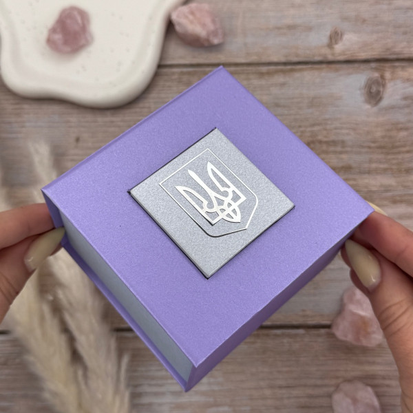 Подарункова картонна коробочка для годинника фіолетово-блакитна тризуб срібло фото 3