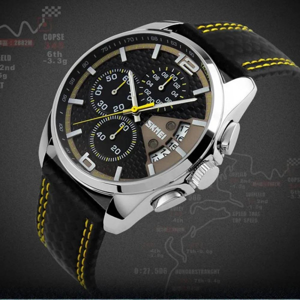 Мужские часы Skmei 9106YL Silver-Black-Yellow фото 4