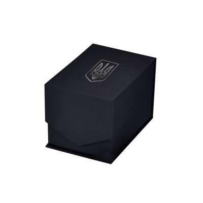 Коробочка для годинника 1023 чорна з тризубом срібло