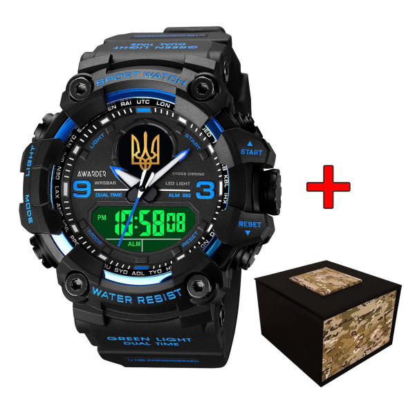 Awarder 001 Тризуб золото Чорні з синім + Коробка. фото 1