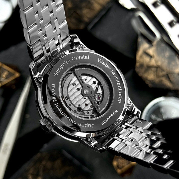 Мужские часы Awarder 043-1 Де би не був Silver-Black Steel Miyota фото 11