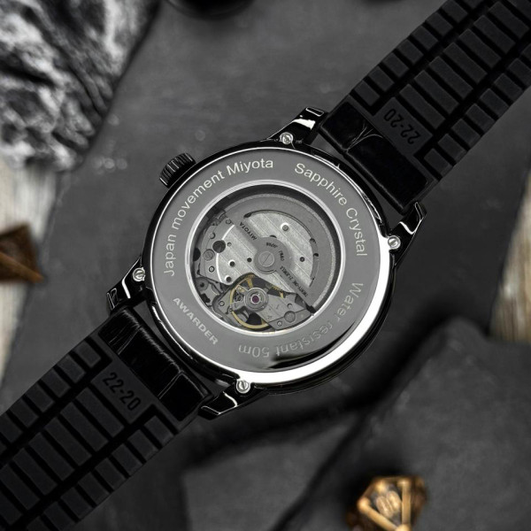 Чоловічий годинник Awarder 043-1 Де би не був All Black Leather Miyota фото 9