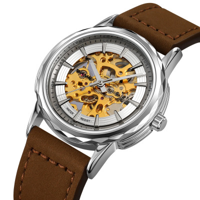 Skmei M035LSIDKBN Silver-Dark Brown Leather