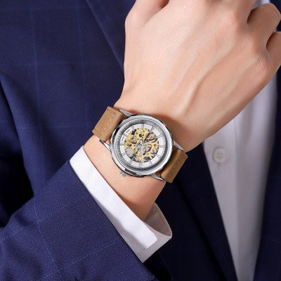 Skmei M035LSIDKBN Silver-Dark Brown Leather