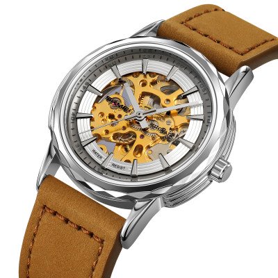 Skmei M035LSILTBN Silver-Light Brown Leather