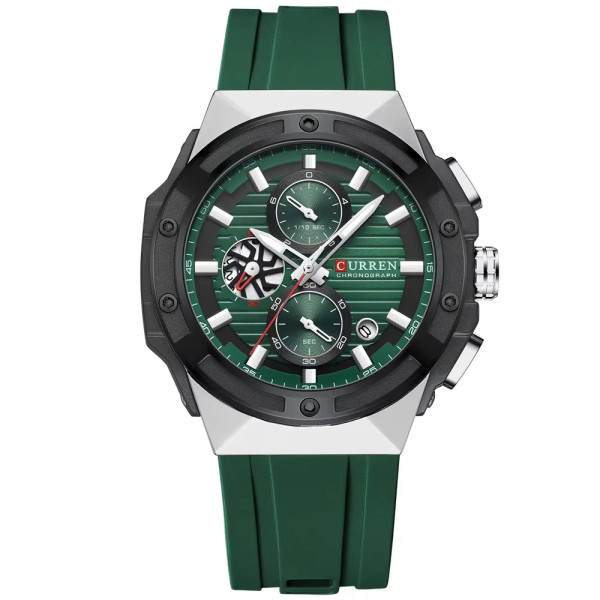 Чоловічий годинник Curren 8462 Silver-Green фото 1