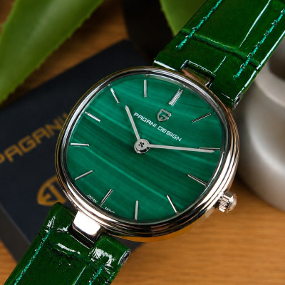 Женские часы Pagani Design PD-1825 Silver-Green Leather