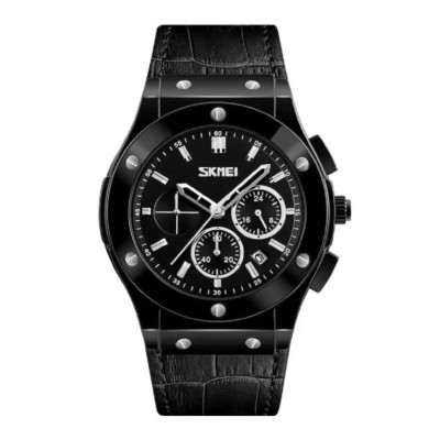 Мужские часы Skmei 9157BK Black leather