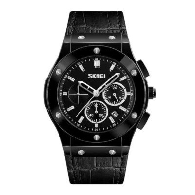 Чоловічий годинник Skmei 9157BK Black leather
