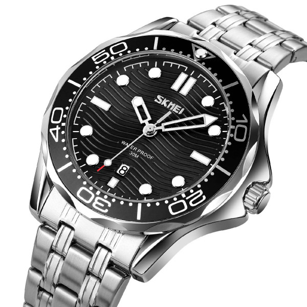 Мужские часы Skmei 9276SSIBK Silver-Black Steel Strap фото 3