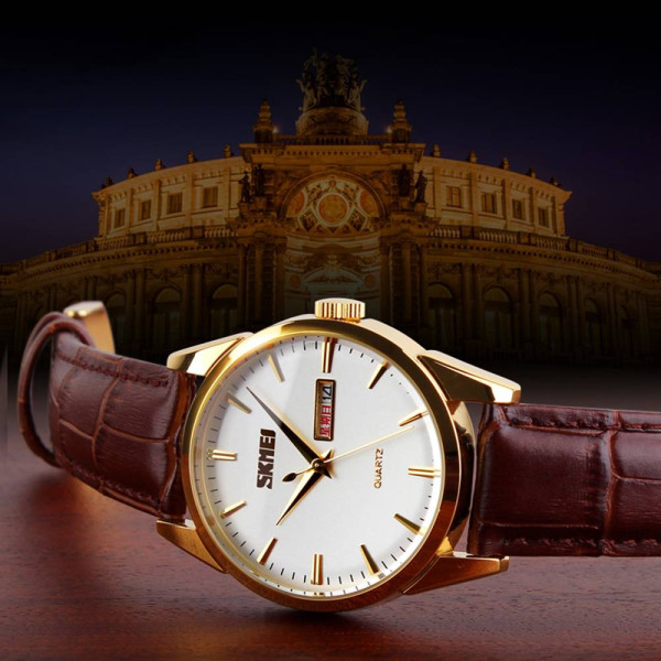 Чоловічий годинник Skmei 9073GDWT-B Gold-White men фото 4