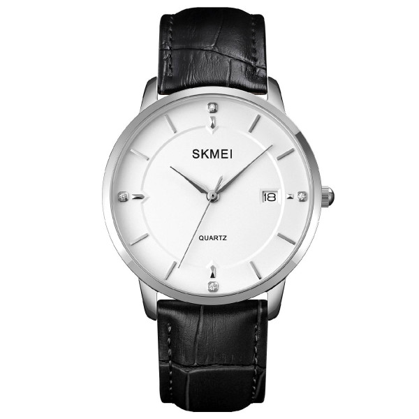 Женские часы Skmei 1801LSIWT Silver-Black White Leather фото 1