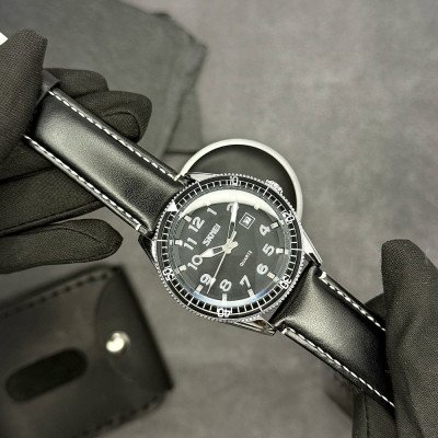 Мужские часы Skmei 9232LSIBK Silver-Black Leather