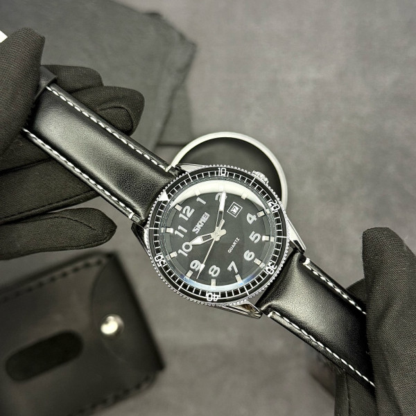 Мужские часы Skmei 9232LSIBK Silver-Black Leather фото 4