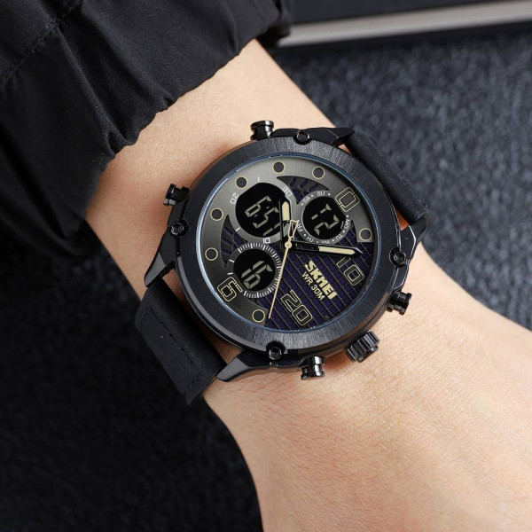 Чоловічий годинник Skmei 1975LBKBK Black-Black Leather. фото 4
