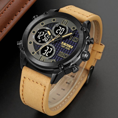 Чоловічий годинник Skmei 1975LLTBNBK Light Brown-Black Leather.