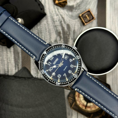 Чоловічий годинник Skmei 9232LSIBU Silver-Blue-Leather Strap