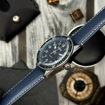 Чоловічий годинник Skmei 9232LSIBU Silver-Blue-Leather Strap