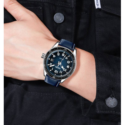 Skmei 9232LSIBU Silver-Blue-Leather Strap