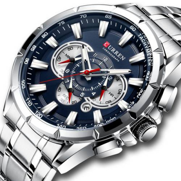 Чоловічий годинник Curren 8363 Silver-Blue фото 3