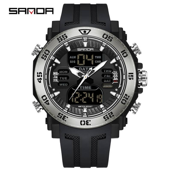 Чоловічий годинник Sanda 6029 Black-Silver фото 1