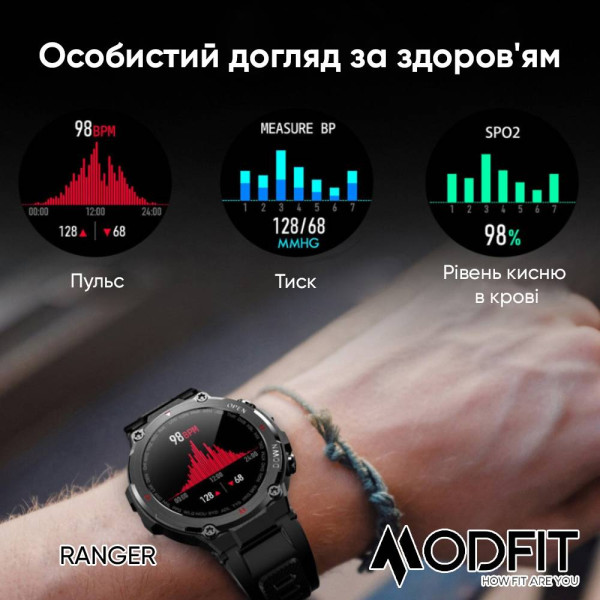 Смарт часы Modfit Ranger All Black 36 мм. фото 12