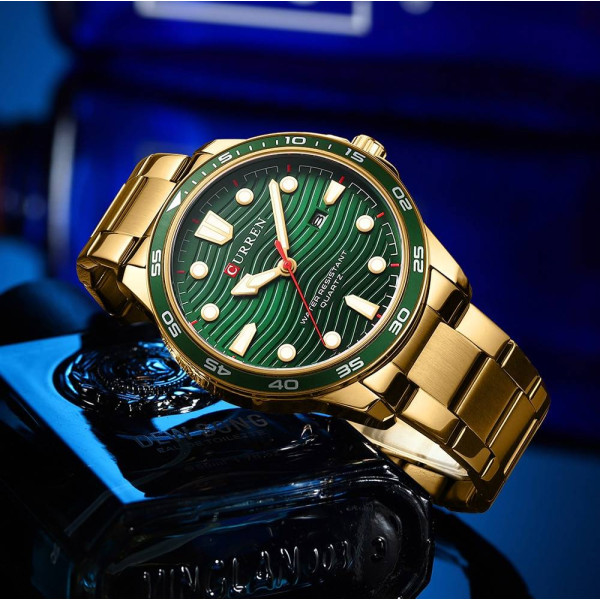 Чоловічий годинник Curren 8426 Gold-Green фото 3