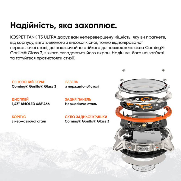Тактические Умные Часы с Компасом Kospet TANK T3 ULTRA Silver + GPS, Спортивные Режимы, Водозащита, Звонки фото 10