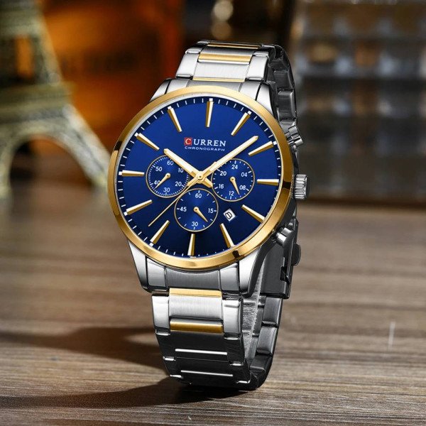 Чоловічий годинник Curren 8435 Silver-Gold-Blue фото 5