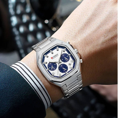 Мужские часы Curren 8459 Silver-White
