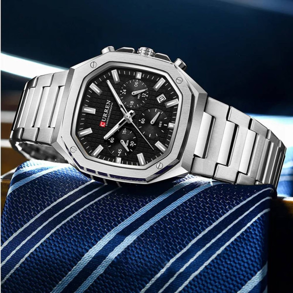Чоловічий годинник Curren 8459 Silver-Black фото 3