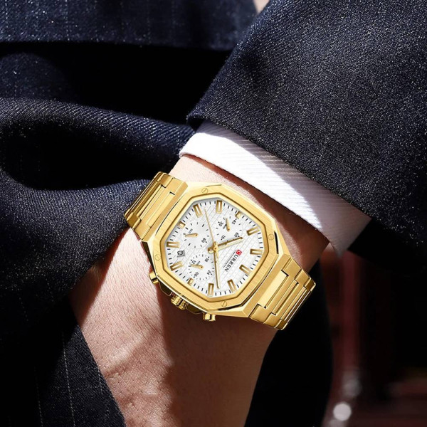 Чоловічий годинник Curren 8459 Gold-White фото 4