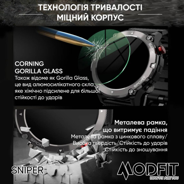 Розумний годинник Modfit Sniper All Black 36 мм. фото 8