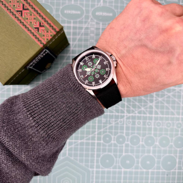 Патриотические наручные часы Awarder Embroidery Silver-Green Black Battery 10ATM фото 12