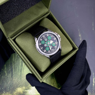 Патриотические наручные часы Awarder Embroidery Silver-Green Black Battery 10ATM